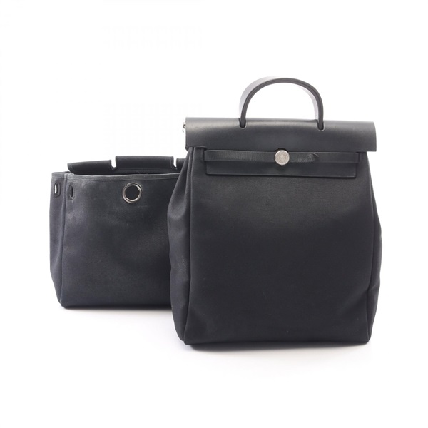 HERMES Herbag a dos PM Rucksack Backpack E hunter Toile Officier Black Used SHW