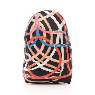 HERMES Airsilk Cavalcadour Rucksack Backpack silk Barenia leather Black Used A