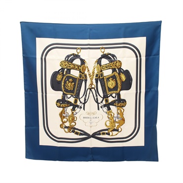 HERMES Carre90 BRIDES de GALA Scarf Silk Blue Multicolor Used Women