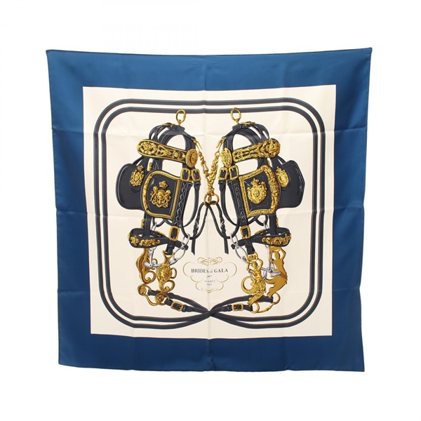 HERMES Carre90 BRIDES de GALA Scarf Silk Blue Multicolor Used Women