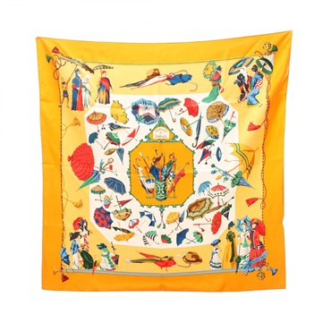 HERMES Carre90 OMBRELLES ET PARAPLUIES Scarf Silk Orange Multicolor Used Women