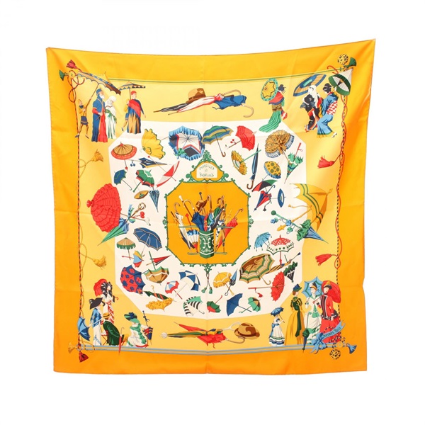 HERMES Carre90 OMBRELLES ET PARAPLUIES Scarf Silk Orange Multicolor Used Women