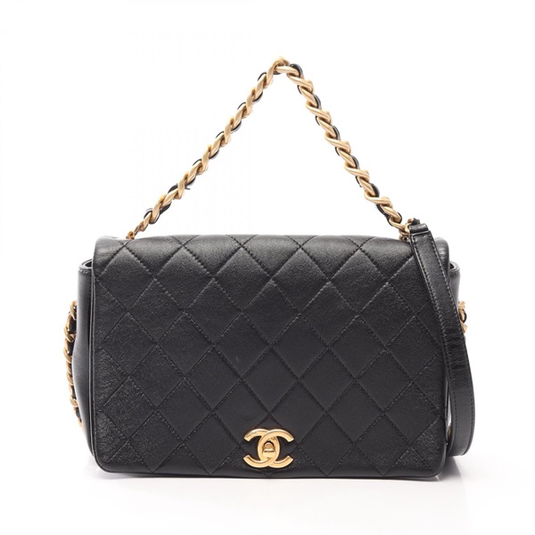 CHANEL Matelasse Chain crossbody Shoulder Bag leather Black Used Women GHW