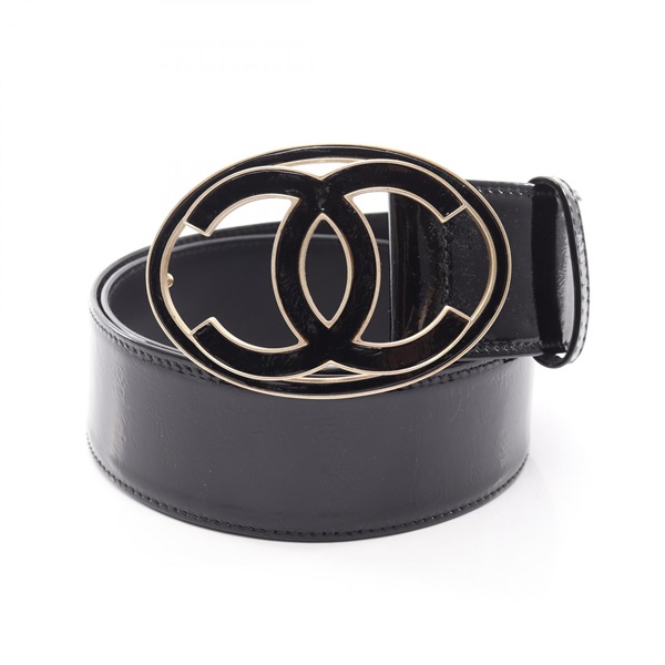 CHANEL COCO Mark Belt Ceinture #85/34 Patent leather Black Used Women CC