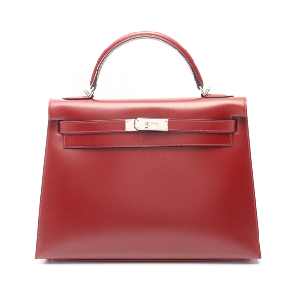 HERMES Kelly 32 Sellier Shoulder Handbag Box calf leather Rouge H SHW Used E
