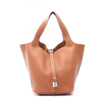 HERMES Picotin Lock MM Tote Handbag Clemence leather Gold Brown SHW Used X