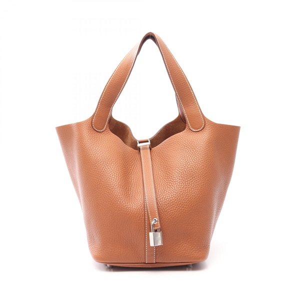 HERMES Picotin Lock MM Tote Handbag Clemence leather Gold Brown SHW Used X