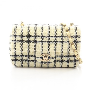 CHANEL Mini Matelasse 20 Chain Shoulder Bag Fabric Beige Black Used Women GHW CC