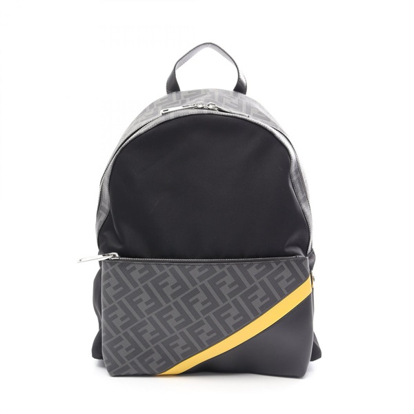 FENDI Diagonal Rucksack Backpack 7VZ2042 Nylon canvas leather Black Gray Used