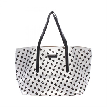 JIMMY CHOO PIMLICO Star Punching Shoulder Tote Bag leather Silver Black Used