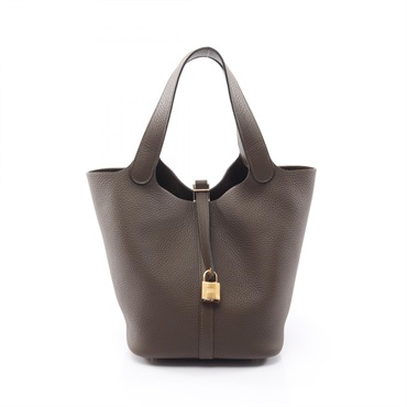 HERMES Picotin Lock MM tote Handbag G Taurillon Clemence Vert loden Used GHW