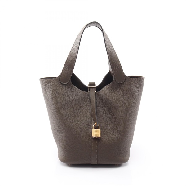 HERMES Picotin Lock MM tote Handbag G Taurillon Clemence Vert loden Used GHW