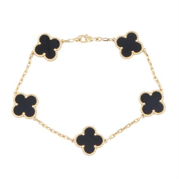 Van Cleef & Arpels Vintage Alhambra Onyx 5 Motif Bracelet 18KYG Gold Used Women