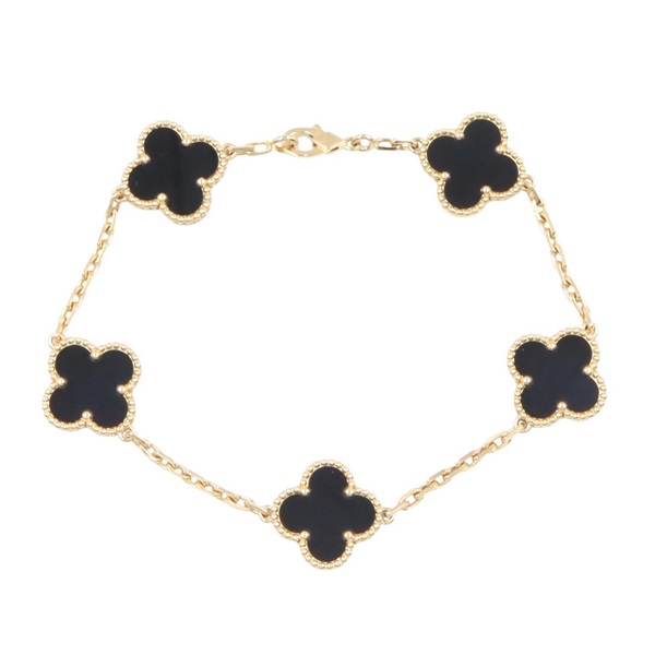 Van Cleef & Arpels Vintage Alhambra Onyx 5 Motif Bracelet 18KYG Gold Used Women