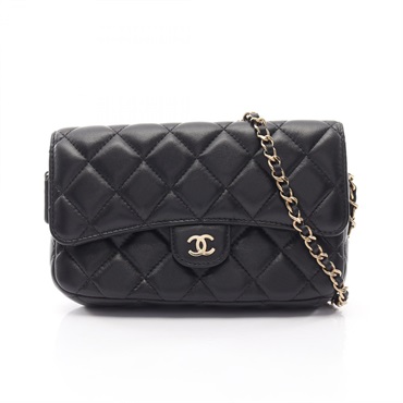 CHANEL Matelasse Chain Phone Wallet Shoulder Bag AP2096 Lamb leather Black Used