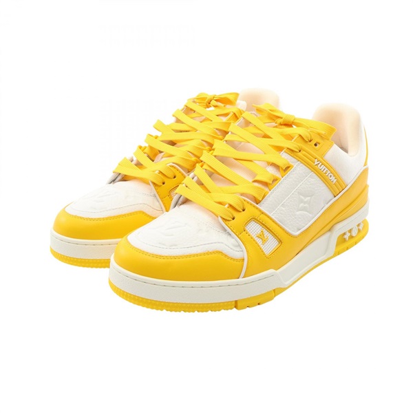 LOUIS VUITTON LV trainer line sneakers shoes #8 leather White Yellow Used Women