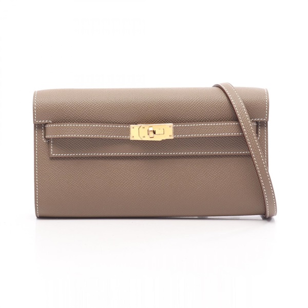 HERMES Kelly To Go Shoulder Crossbody Wallet Bag Epsom leather Etoupe Gray GHW G