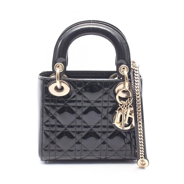 Christian Dior Lady Dior Mini Cannage Chain Crossbody Handbag Patent leather BK