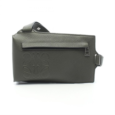 LOEWE Brand Vertical T-Pocket Waist bum belt bag C500P02X02 leather Khaki Used