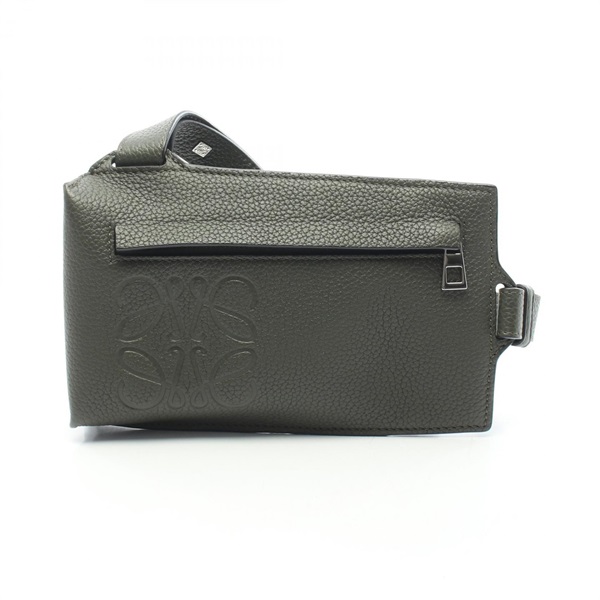 LOEWE Brand Vertical T-Pocket Waist bum belt bag C500P02X02 leather Khaki Used