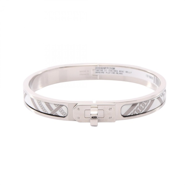 HERMES Mini Click Kelly PM Hommage a la Tartan et Chaine Bangle SS enamel White