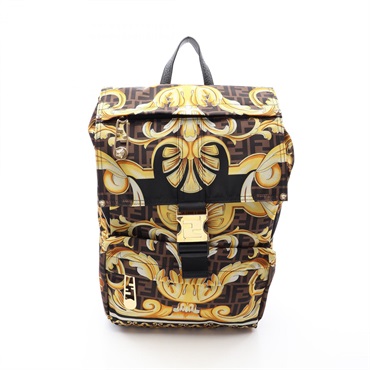 FENDI VERSACE FENDACE Rucksack Backpack Nylon leather Black Multicolor Used mens