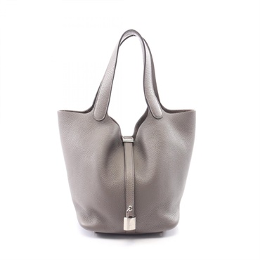 HERMES Picotin Lock MM Tote Handbag Clemence leather Gray Etain SHW Used Women Y