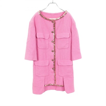 CHANEL COCO Mark Button Tweed Dress #38 P72558V64325 cotton Pink Used Women CC