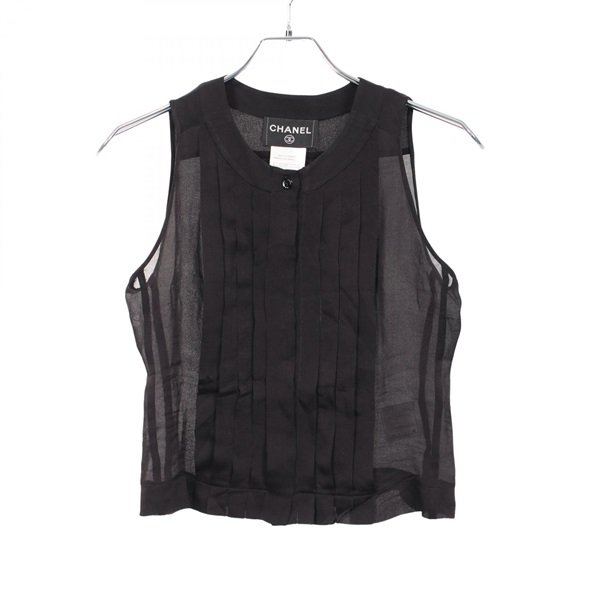 CHANEL Sleeveless Pleated Blouse Top #36 P20804V07411 silk Black Used Women CC