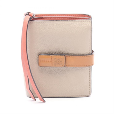 LOEWE Compact zip wallet Bi-fold purse leather Beige Brown Pink Used Women