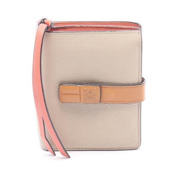 LOEWE Compact zip wallet Bi-fold purse leather Beige Brown Pink Used Women