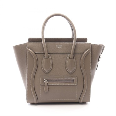 CELINE Luggage micro shopper Tote hand Bag leather Beige Used Women
