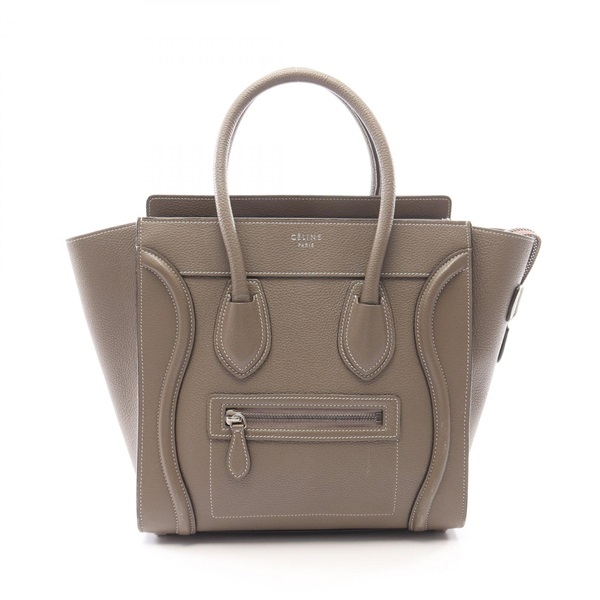 CELINE Luggage micro shopper Tote hand Bag leather Beige Used Women