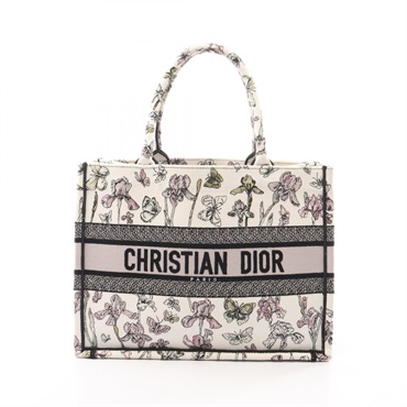 Christian Dior BOOK TOTE Medium hand Bag canvas White Black Used Women