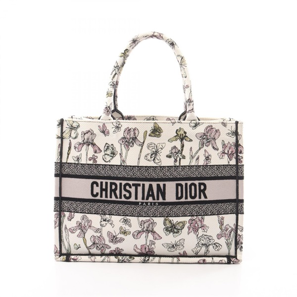 Christian Dior BOOK TOTE Medium hand Bag canvas White Black Used Women