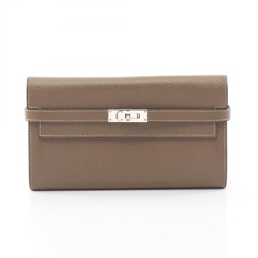 HERMES Kelly Long Bi-fold Wallet Purse Epsom leather Gray Etoupe Grey SHW Used D