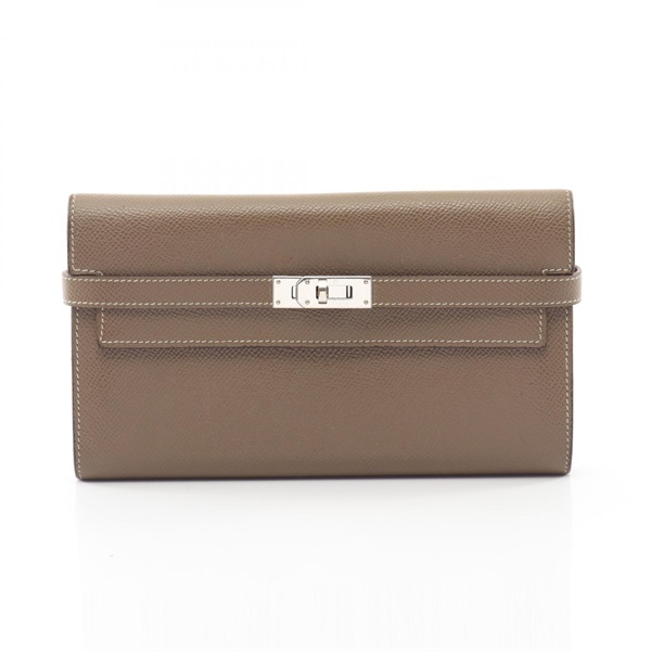 HERMES Kelly Long Bi-fold Wallet Purse Epsom leather Gray Etoupe Grey SHW Used D