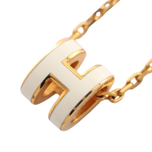 HERMES MINI POP H Necklace pendant #40 Gold Plated White Used
