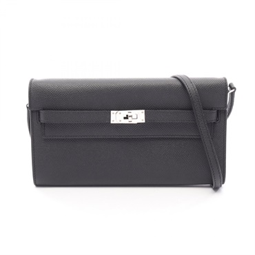 HERMES Kelly Long To Go Crossbody Shoulder Bag Epsom leather Black Used SHW W