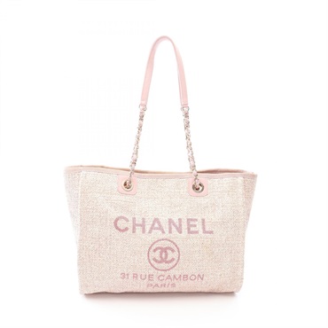 CHANEL Deauville Chain Tote Shoulder Bag A67001 Fabric leather Pink GHW Used CC