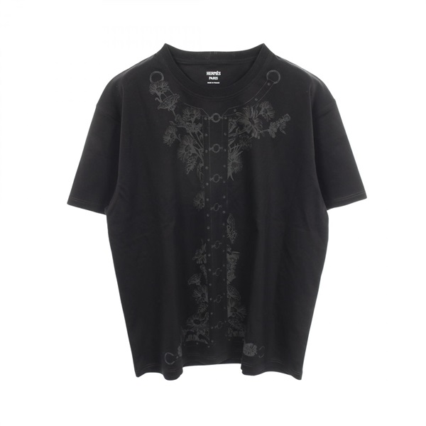 HERMES cartouche Short sleeve T-shirt #44 6E4620DC cotton Black Used Women