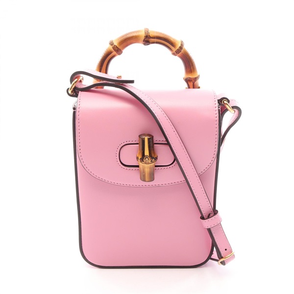 GUCCI Bamboo Mini Shoulder Crossbody Handbag 702106 leather Pink Used Women