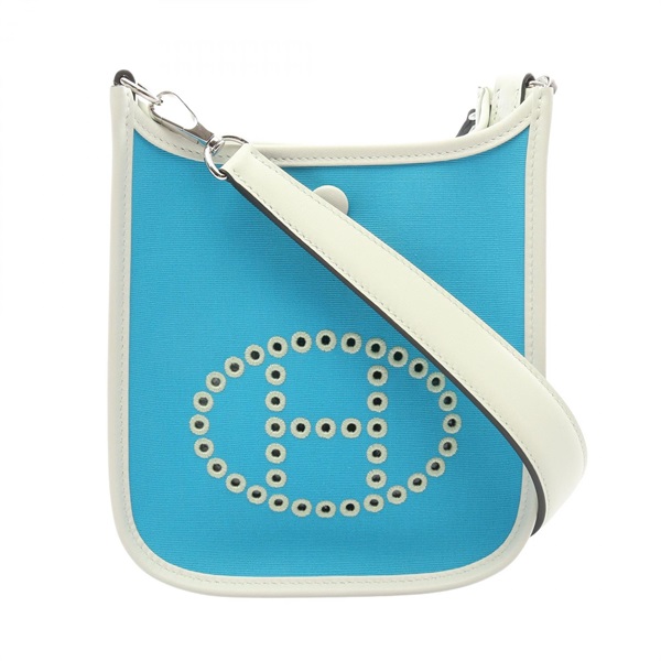 HERMES Neo Evelyne TPM Shoulder Crossbody Bag canvas leather Blue Menthe SHW B