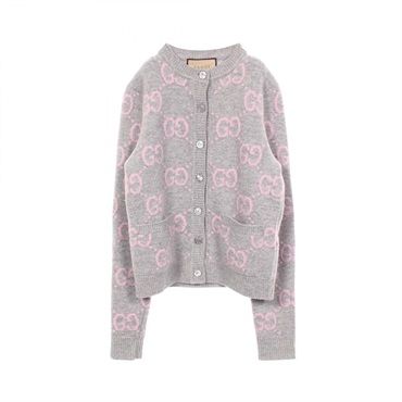 GUCCI GG pattern Cardigan Sweater Knitwear wool Gray Pink Used Women size XS