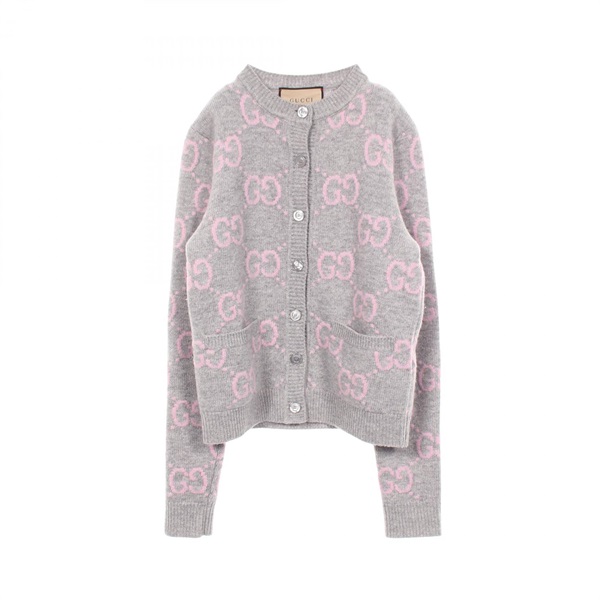 GUCCI GG pattern Cardigan Sweater Knitwear wool Gray Pink Used Women size XS