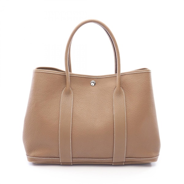 HERMES Garden party PM Tote hand Bag L Negonda leather Etoupe Grey Used SHW