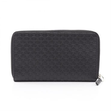 GUCCI Micro Guccisima Around long wallet purse 391465 leather Black Used Women