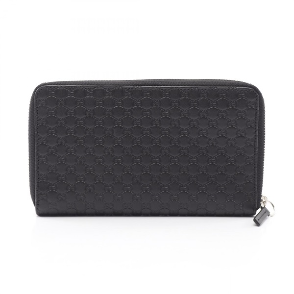 GUCCI Micro Guccisima Around long wallet purse 391465 leather Black Used Women