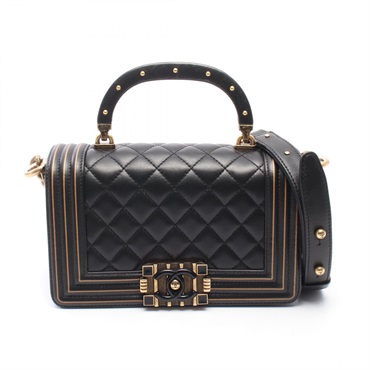 CHANEL Boy Chanel Small Top Handle Shoulder crossbody Bag Lambskin BK Used GHW