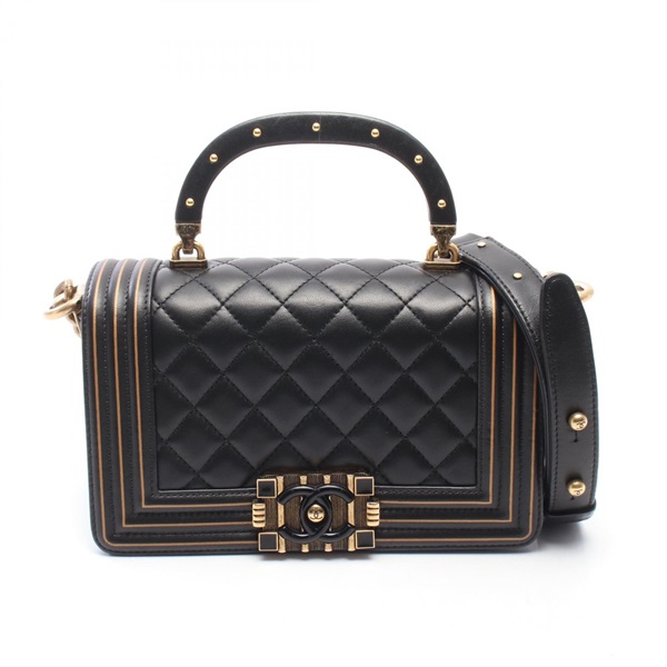 CHANEL Boy Chanel Small Top Handle Shoulder crossbody Bag Lambskin BK Used GHW
